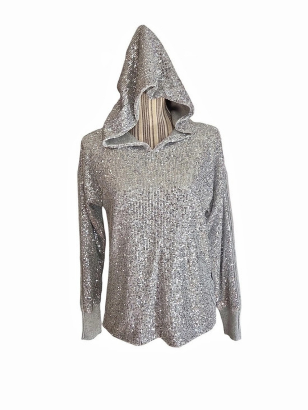 I.N.C. Sequin Hooded Sweater in Gray Size XS
Ribbed